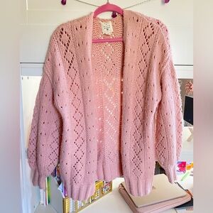 Billabong Pink Open-Knit Women's Oversized Sweater